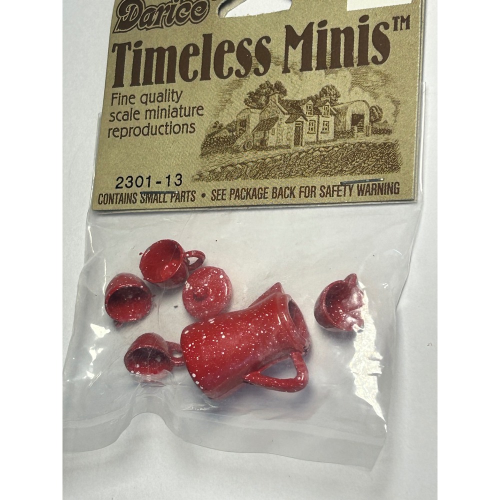 Darice Timeless Minis Red Speckled Coffee Pot with Cups Miniature 2301-13